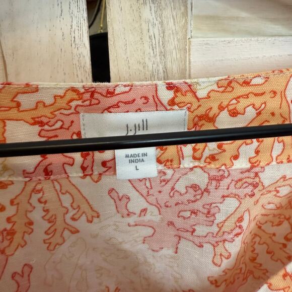 J. JILL Women's L Coral Reef Embroidered Tunic Top Linen Orange Cream Beachy - Picture 11 of 16